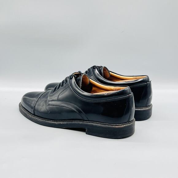 Johnston & Murphy Shoes Mens 10 Black Leather Cap Toe Derby Oxford Dress Italy